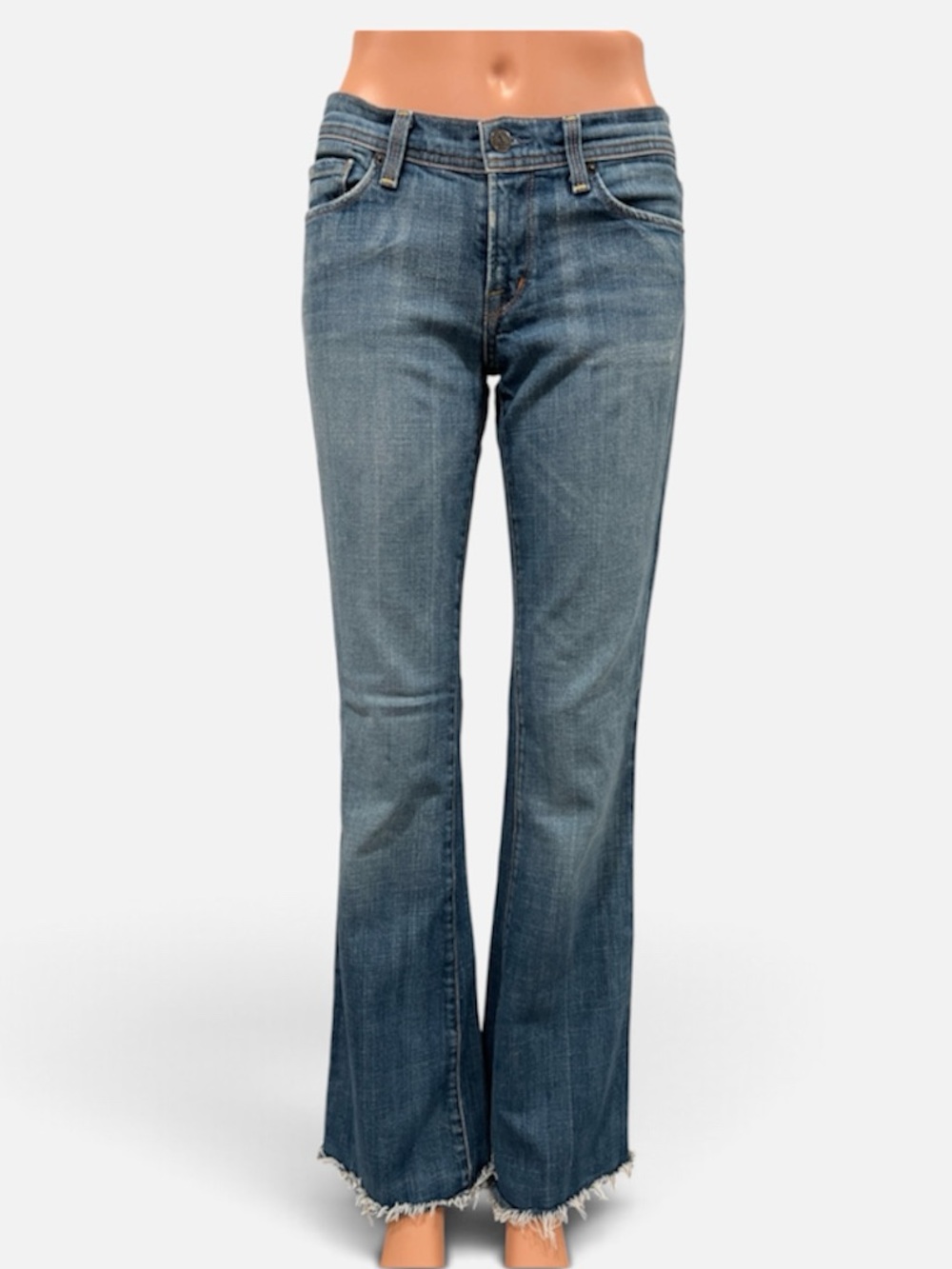 Citizens Of Humanity Ingrid #002 Low Waist Flare Stretch Jeans Raw Hem Size 27